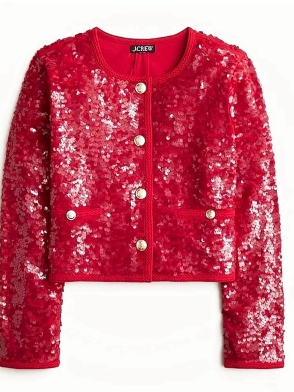 J. Crew Red Sequin Cropped Blazer Size L